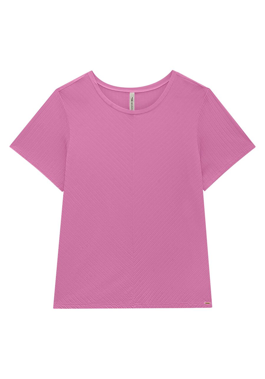 Blusa Básica Canelada De Mangas Curtas Com Recorte Frontal, VIOLETA TWIGG. Blusa Básica Canelada De Mangas Curtas Com Recorte Frontal, VIOLETA TWIGG, large.