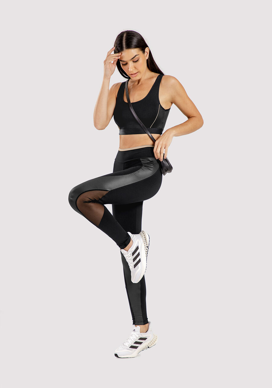 Calça Legging com Recorte Cirrê e Tule, . Calça Legging com Recorte Cirrê e Tule, , large.