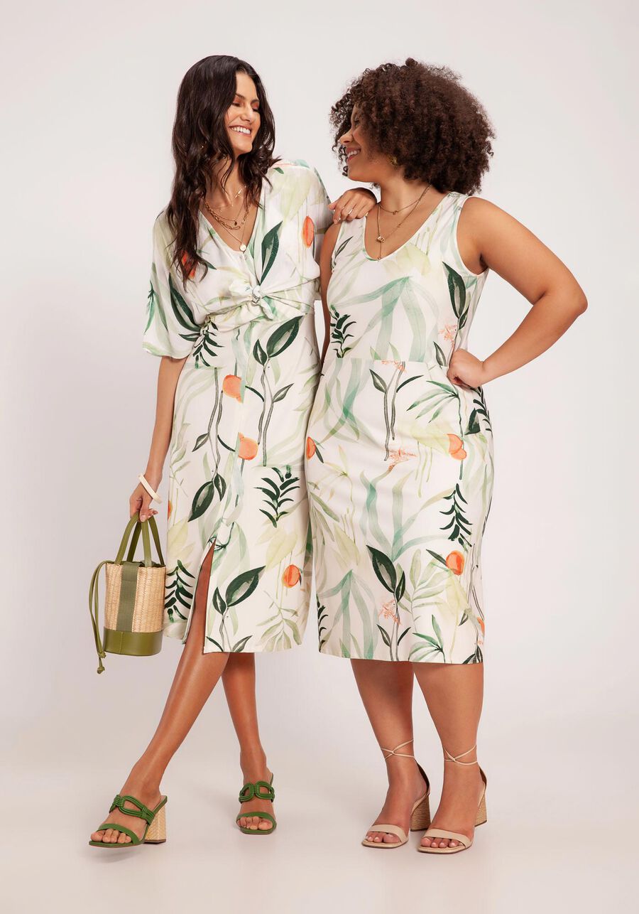 Vestido Midi Estampado em Malha Crepe com Fenda, MANGUEIRA OFF. Vestido Midi Estampado em Malha Crepe com Fenda, MANGUEIRA OFF, large.