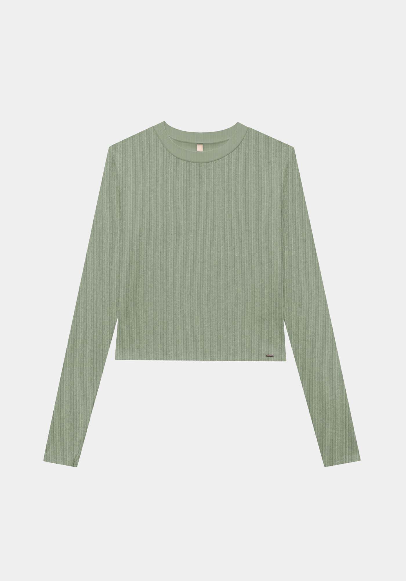 Blusa Manga Longa Canelada B&aacute;sica com Gola, , large.