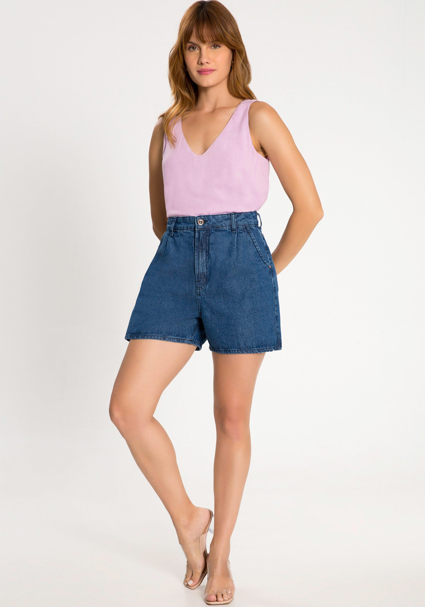 Short cintura store alta com pregas
