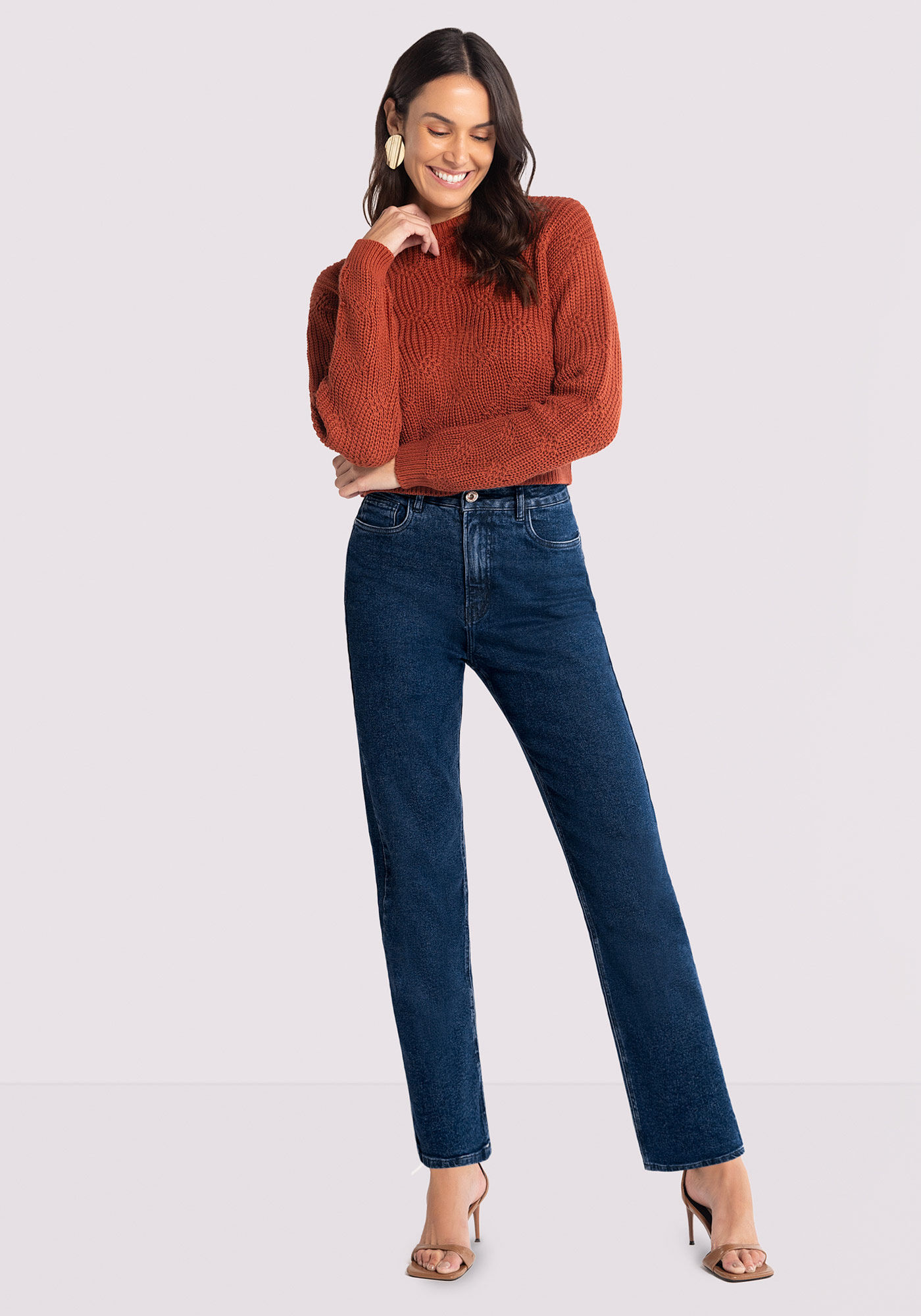 Cal&ccedil;a Jeans Reta Cintura Alta Chapa Barriga, , large.