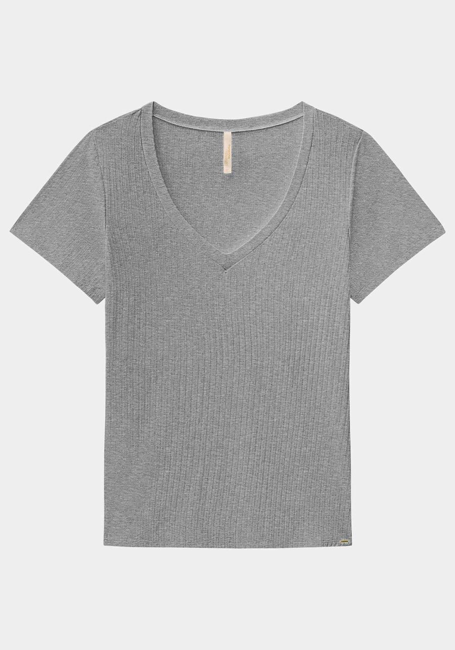 Blusa Básica Em Malha Canelada Com Mangas Curtas E Decote V, . Blusa Básica Em Malha Canelada Com Mangas Curtas E Decote V, , large.