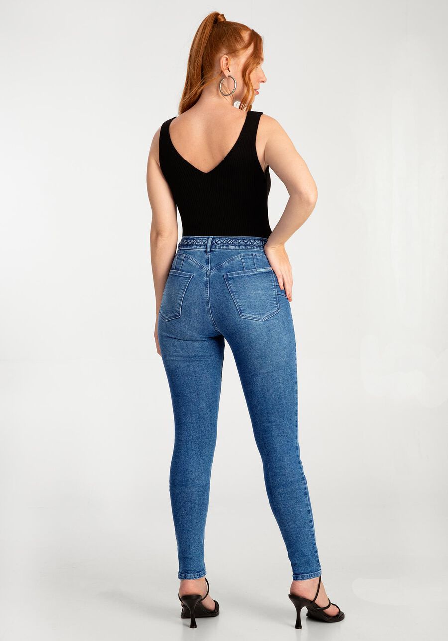 Calça Jeans Skinny Chapa Barriga com Trança Cós, , large.
