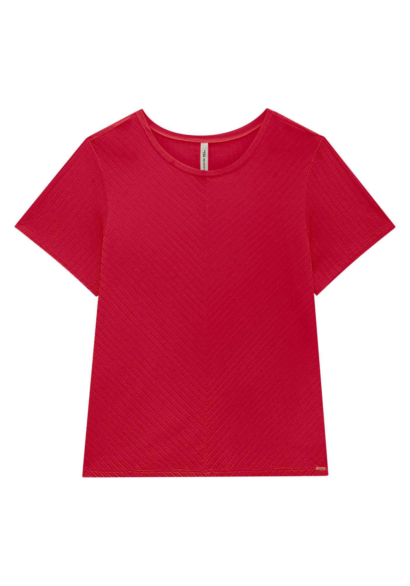 Blusa B&aacute;sica Canelada De Mangas Curtas Com Recorte Frontal, , large.