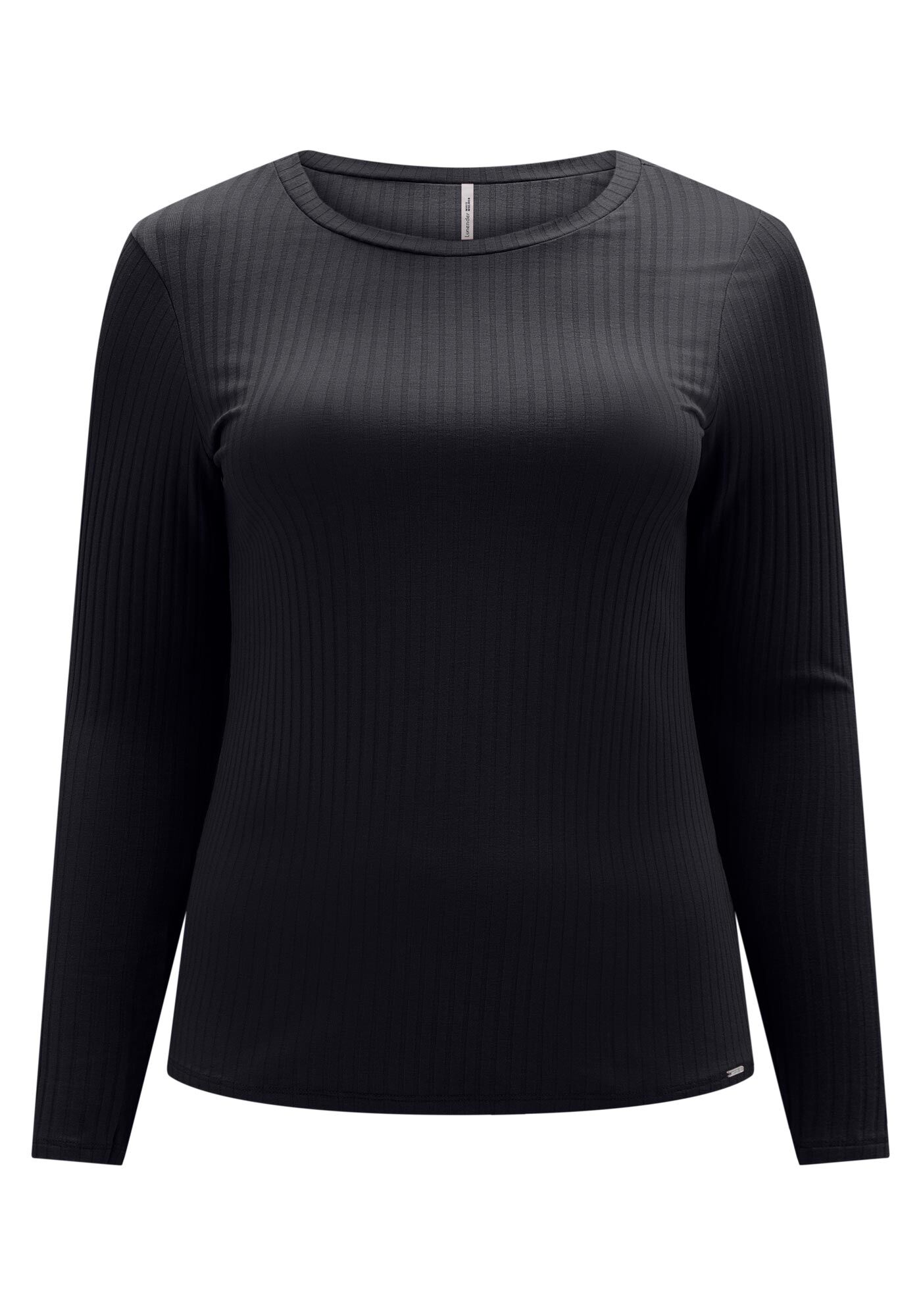 Blusa B&aacute;sica De Mangas Longas Plus Size Em Malha Canelada, PRETO REATIVO, large.