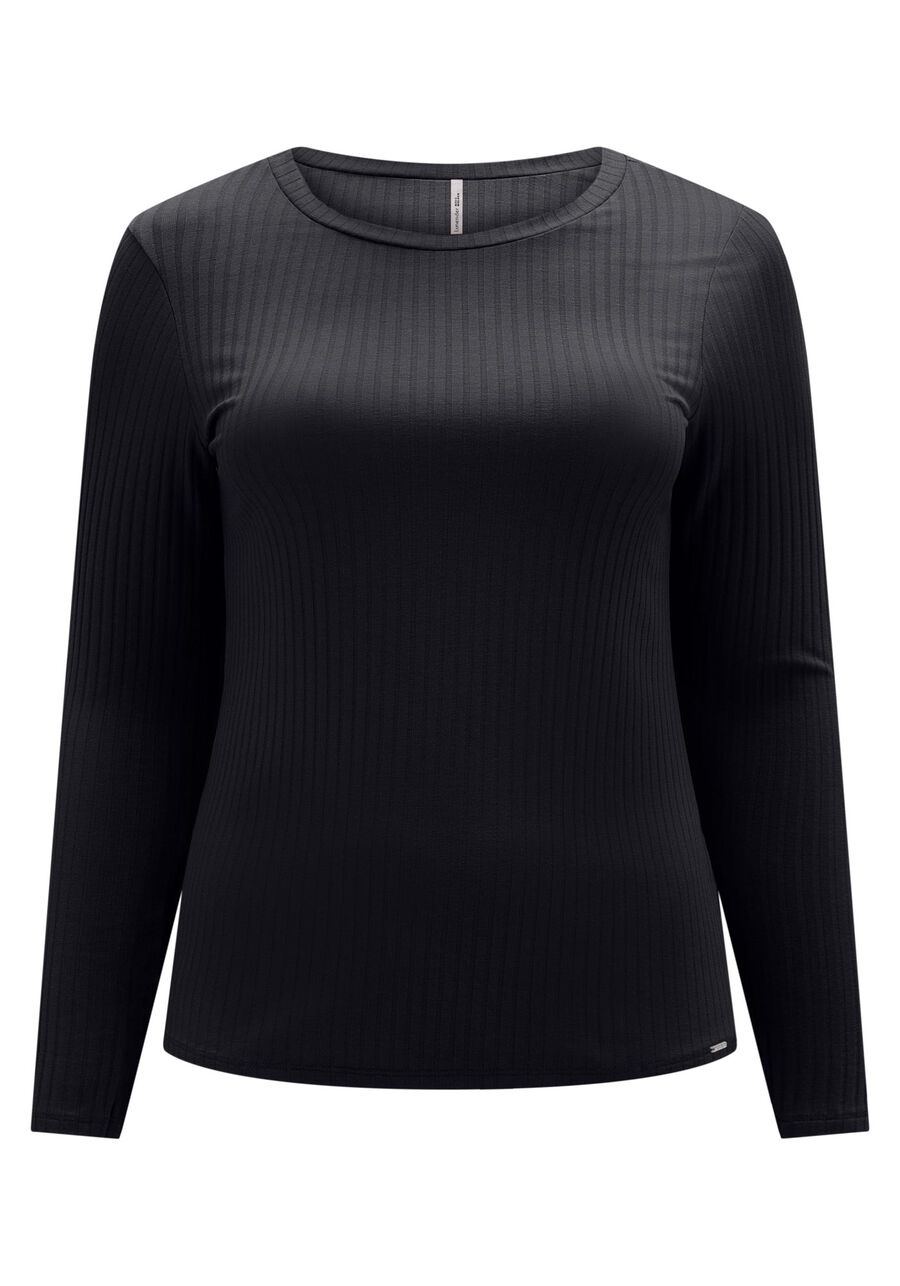 Blusa Básica De Mangas Longas Plus Size Em Malha Canelada, . Blusa Básica De Mangas Longas Plus Size Em Malha Canelada, , large.