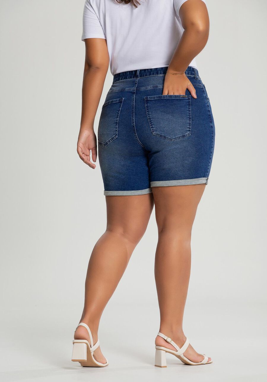 Bermuda Jeans Boyfriend com Cinto Plus Size, JEANS, large.