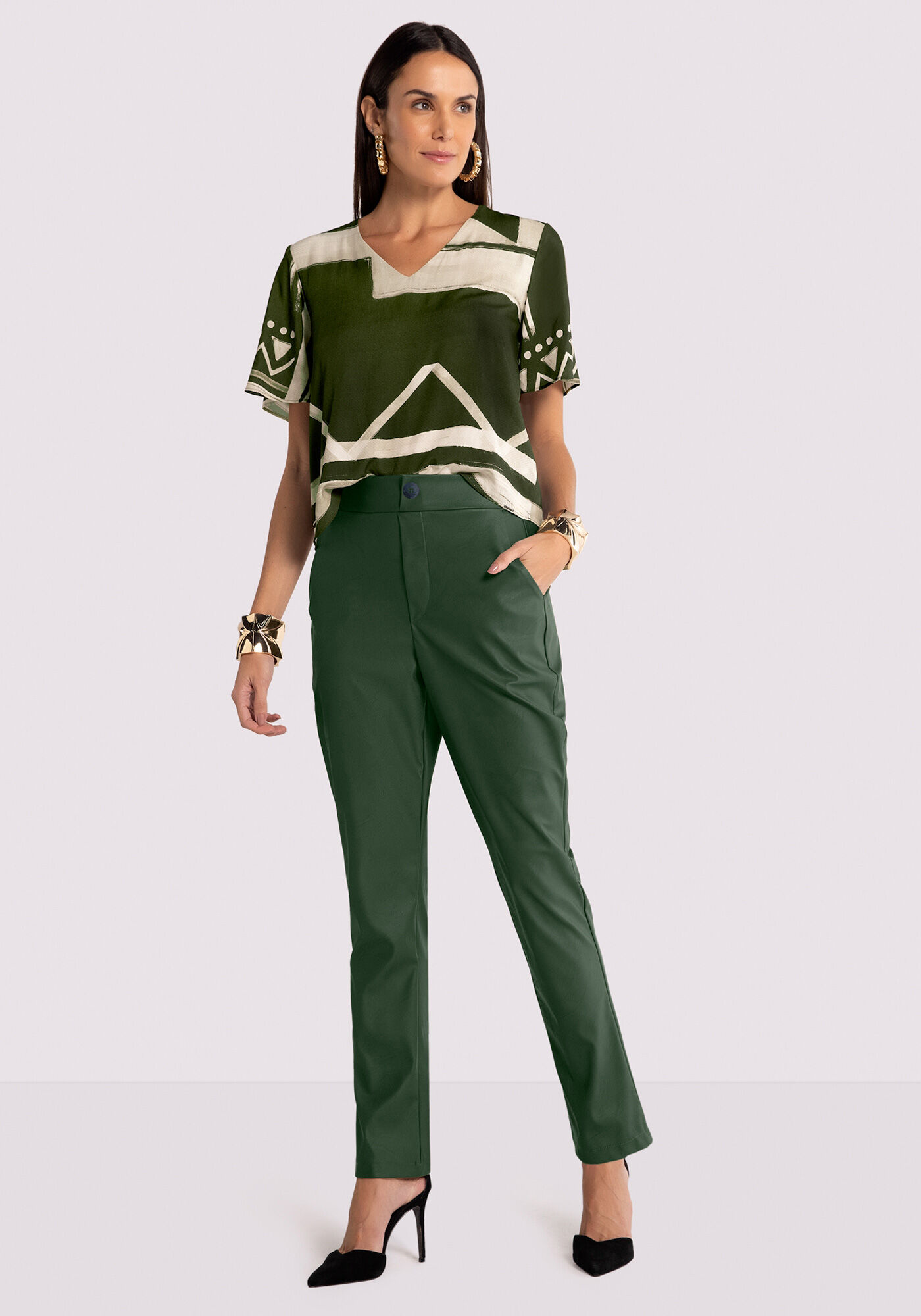 Cal&ccedil;a Comfort em PU com Cintura Alta, VERDE FURIA, large.