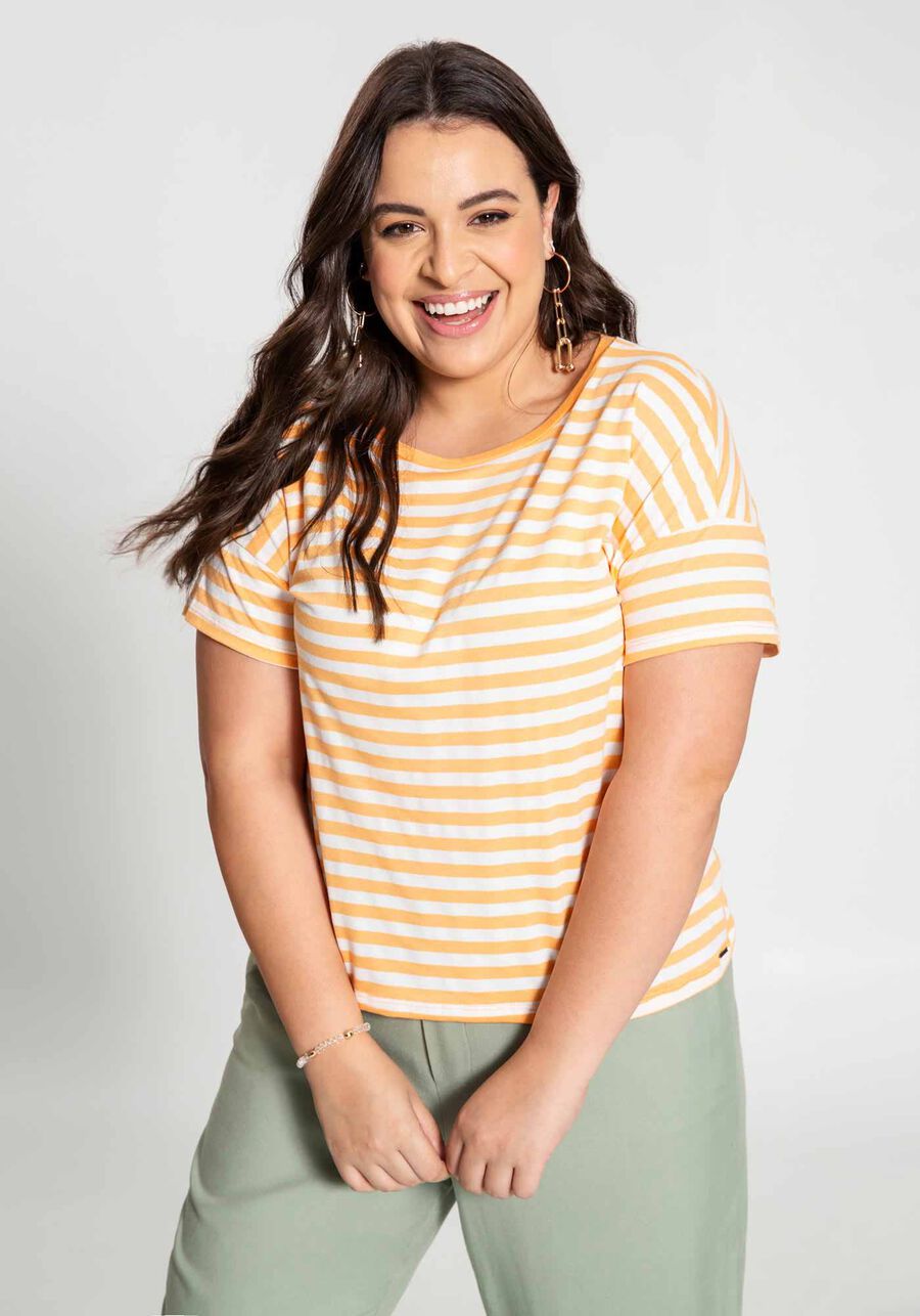 Blusa Plus Size Crepe Listrada, LARANJA BOUQUET. Blusa Plus Size Crepe Listrada, LARANJA BOUQUET, large.