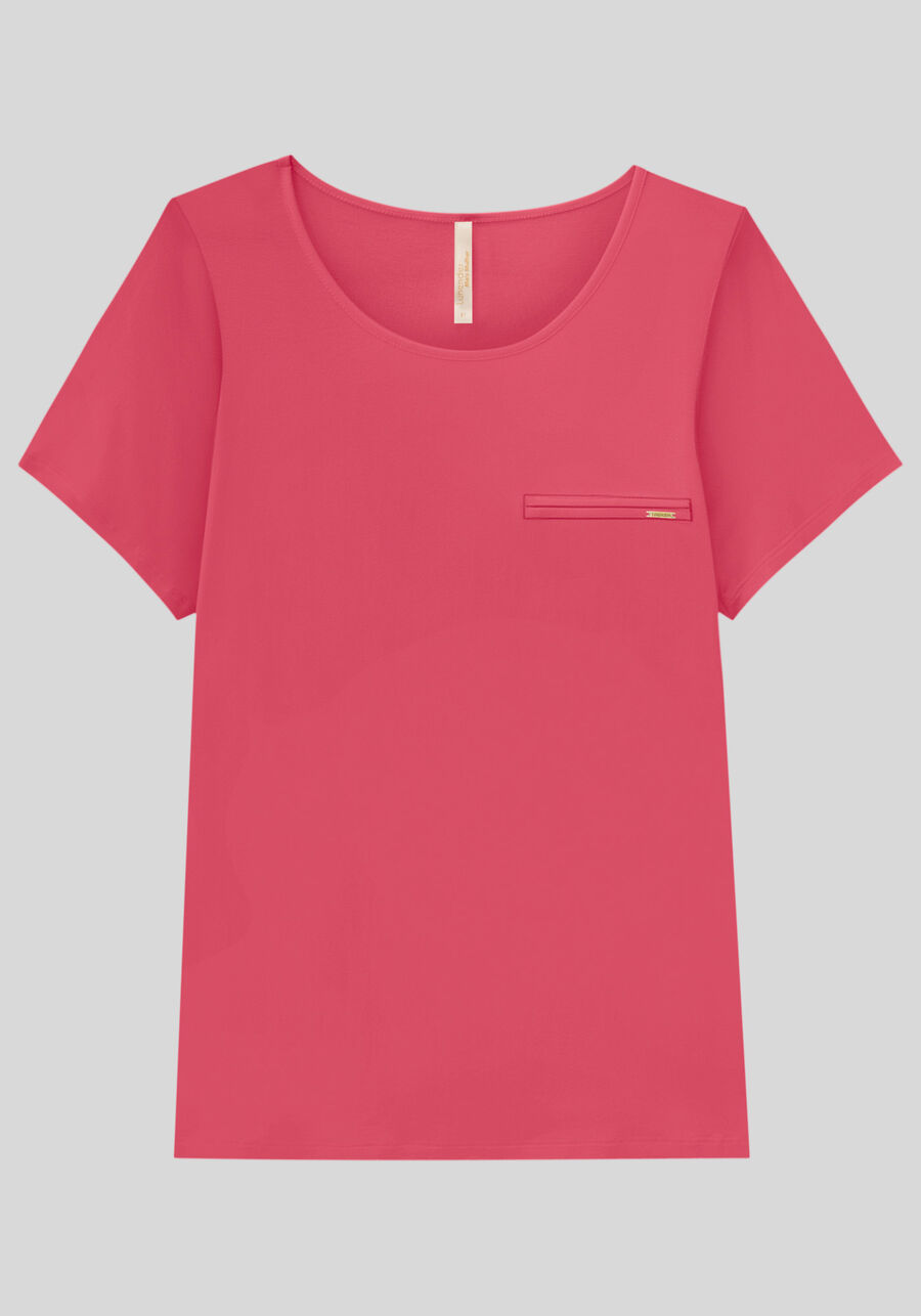 Blusa Básica Lisa De Mangas Curtas Com Detalhe Frontal, . Blusa Básica Lisa De Mangas Curtas Com Detalhe Frontal, , large.