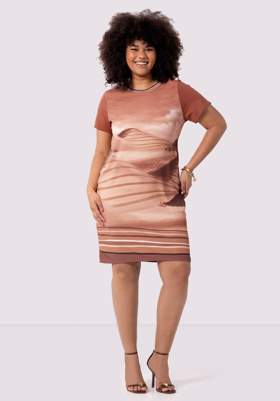 Vestido Curto Plus Size Estampado com Retilínea, . Vestido Curto Plus Size Estampado com Retilínea, , large.
