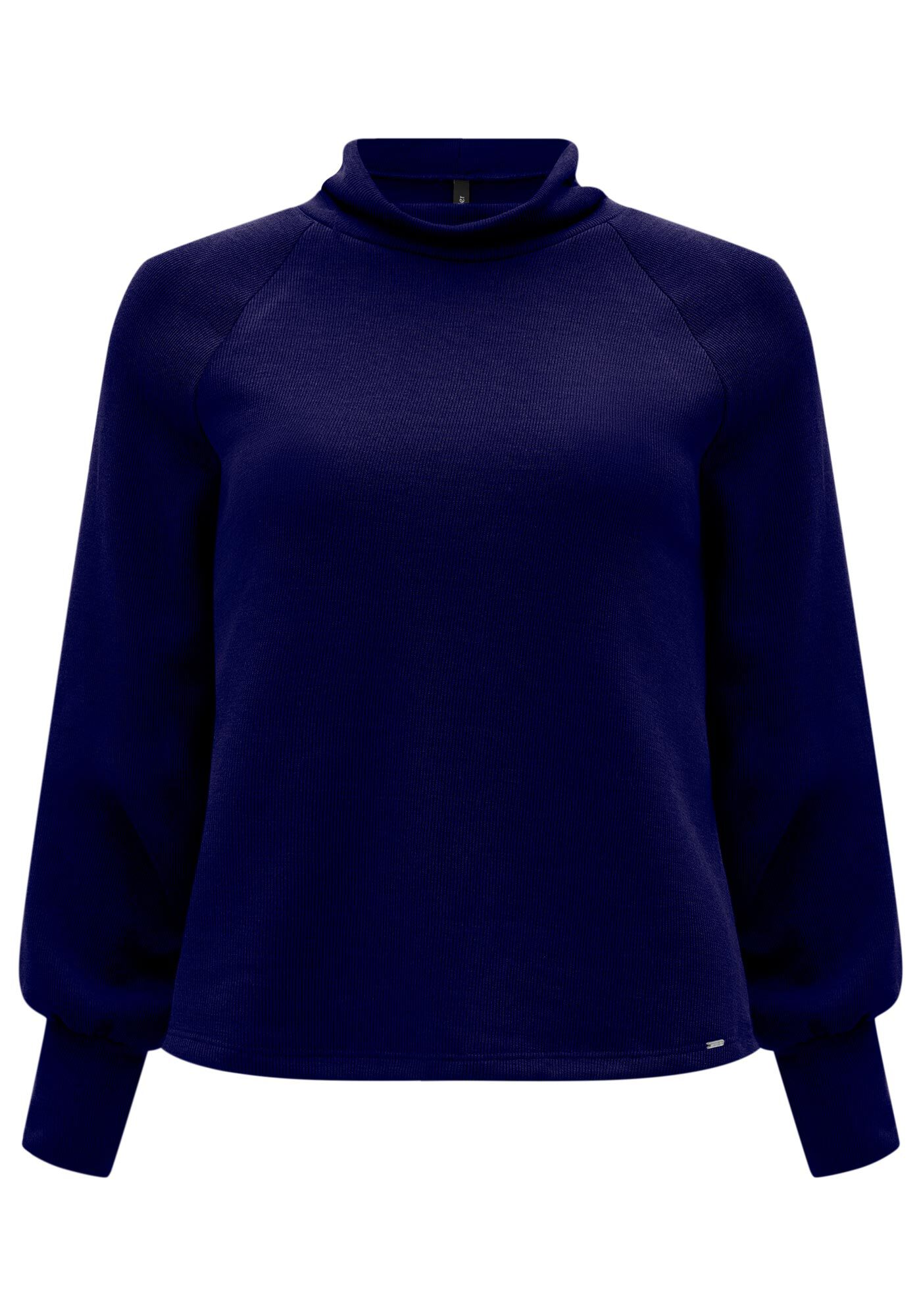 Blusa Com Gola Alta E Mangas Amplas Em Malha Tric&ocirc;, MARINHO ACTION, large.