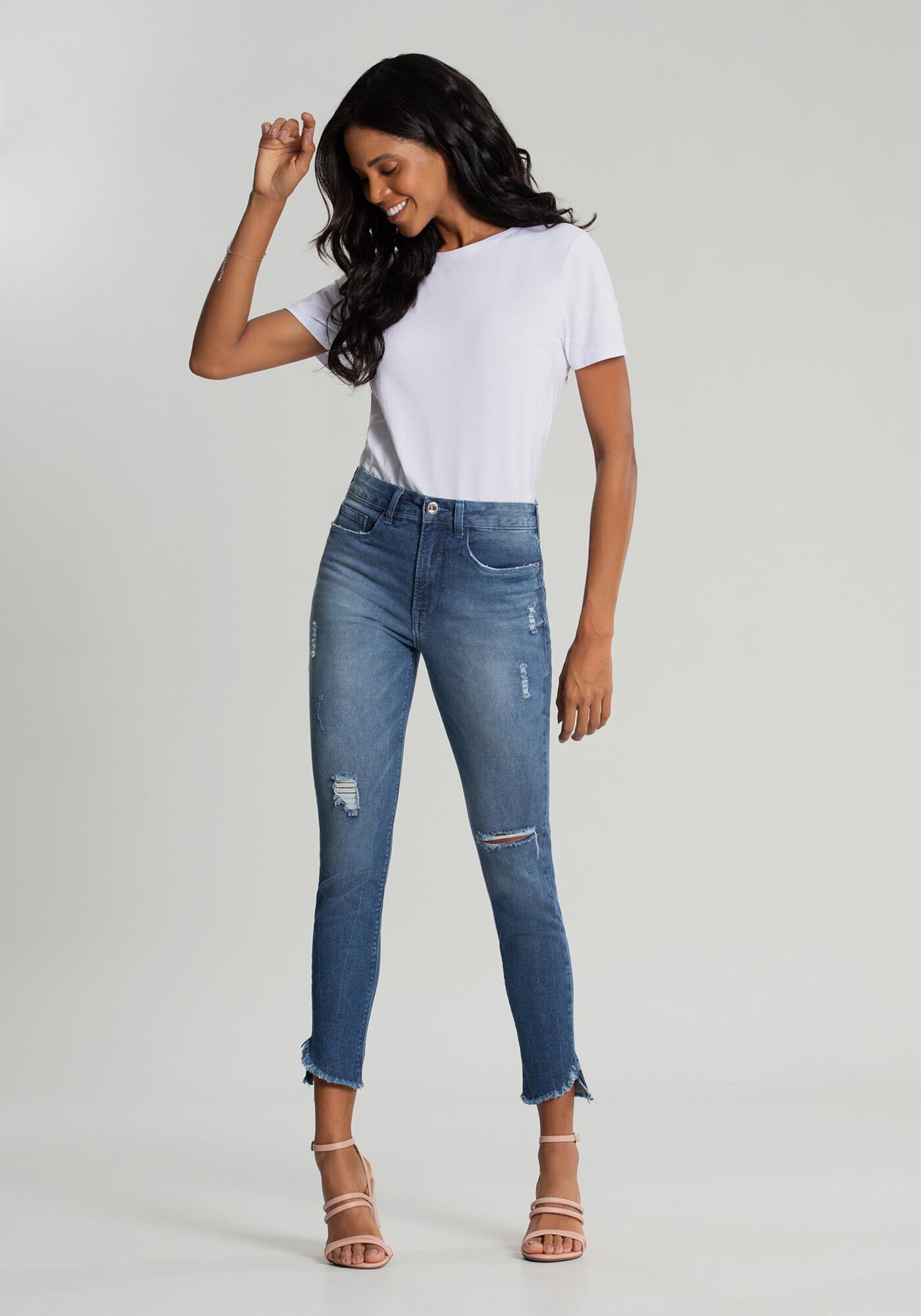 Cal a Jeans Skinny Cropped Chapa Barriga Lunender