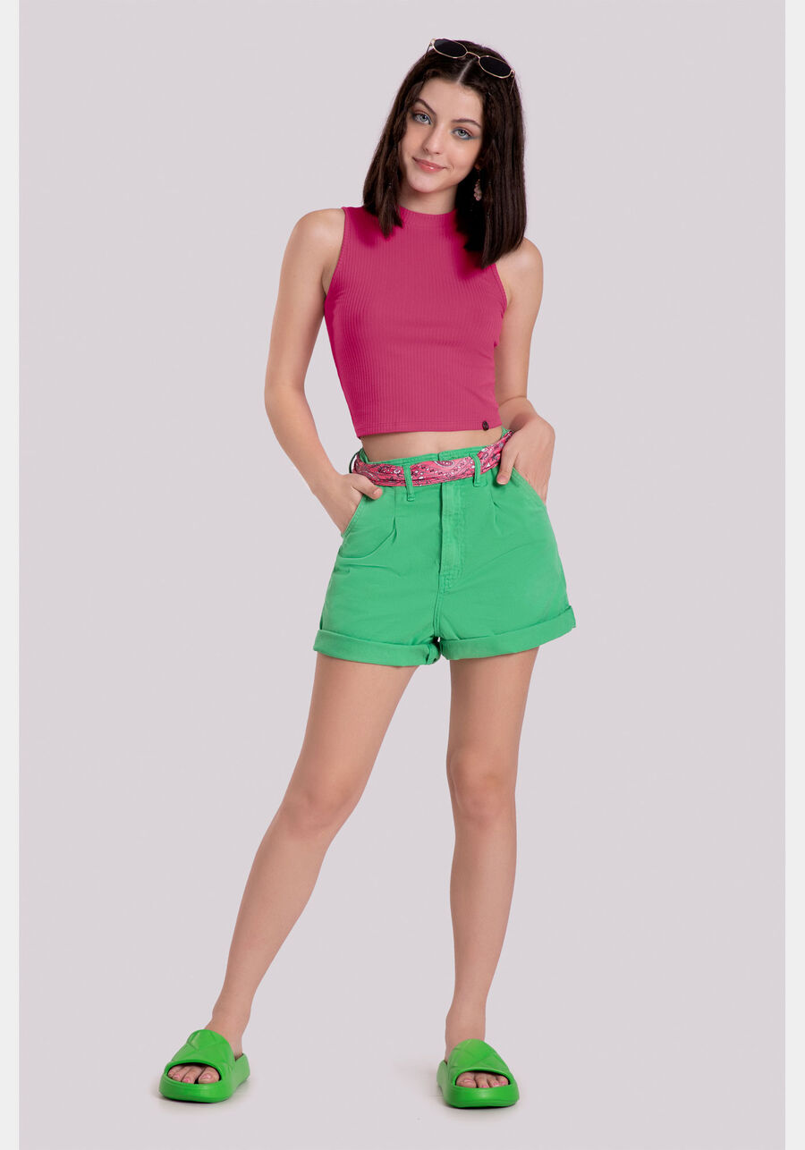 Regata Juvenil Canelada com Gola Alta, ROSA AMETHYST. Regata Juvenil Canelada com Gola Alta, ROSA AMETHYST, large.