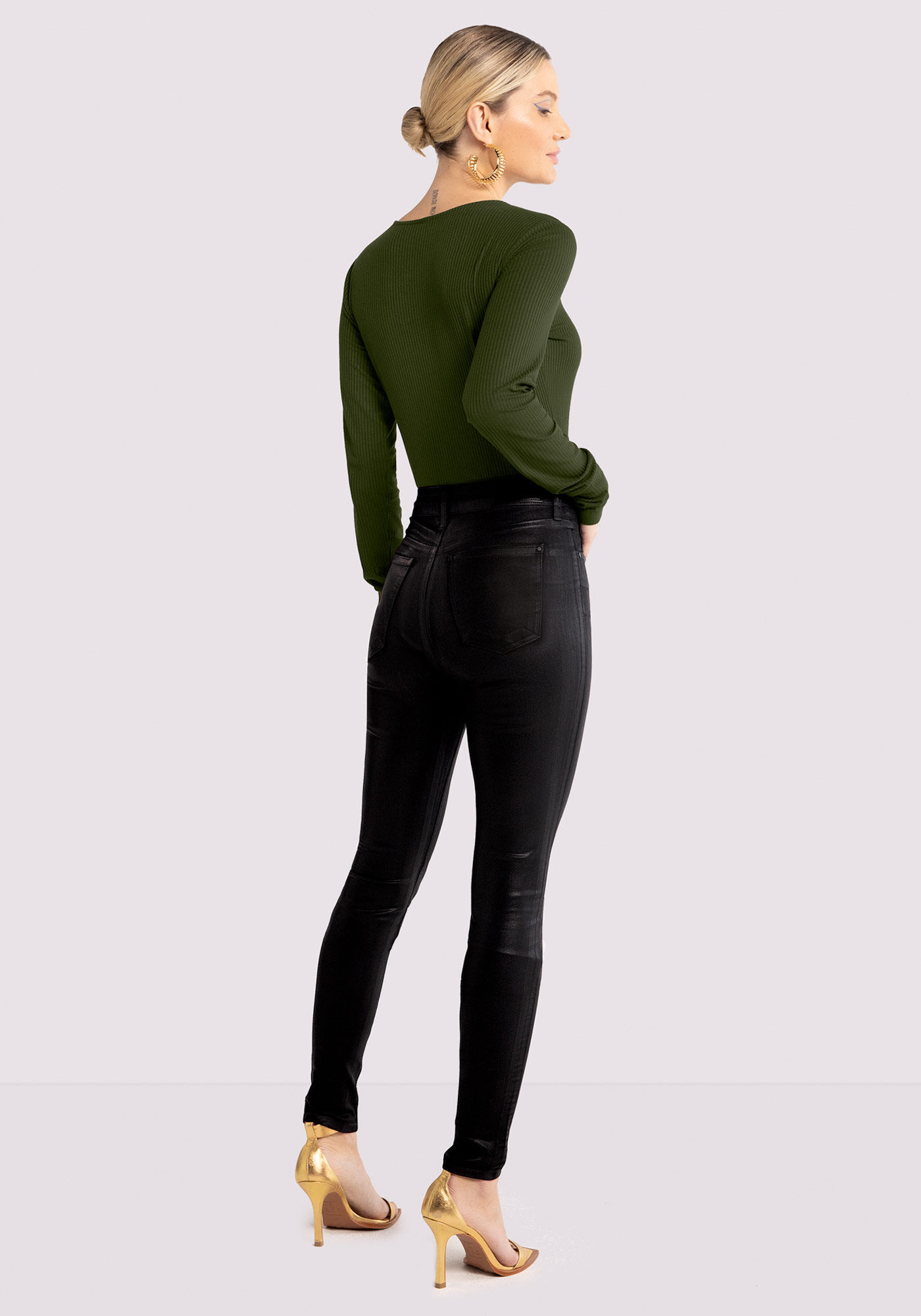 Cal&ccedil;a Jeans Skinny Cintura Alta com Efeito Gloss, PRETO REATIVO, large.