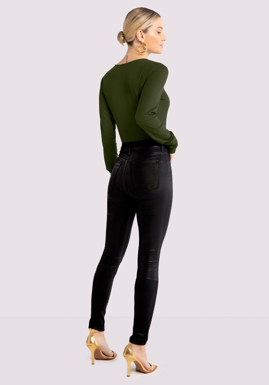 Calça Jeans Skinny Cintura Alta com Efeito Gloss, PRETO REATIVO. Calça Jeans Skinny Cintura Alta com Efeito Gloss, PRETO REATIVO, large.