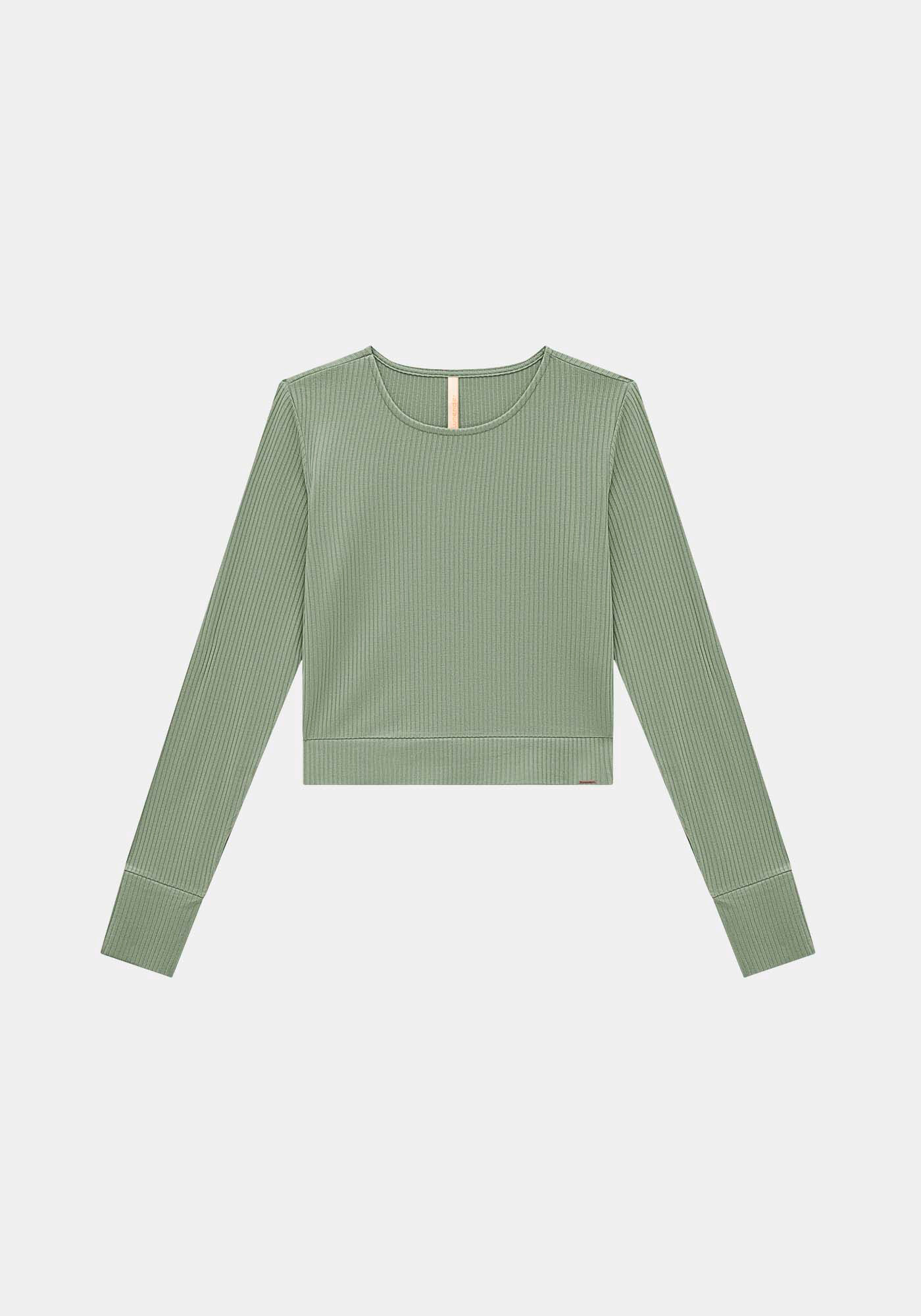 Blusa Manga Longa Canelada Cropped, , large.