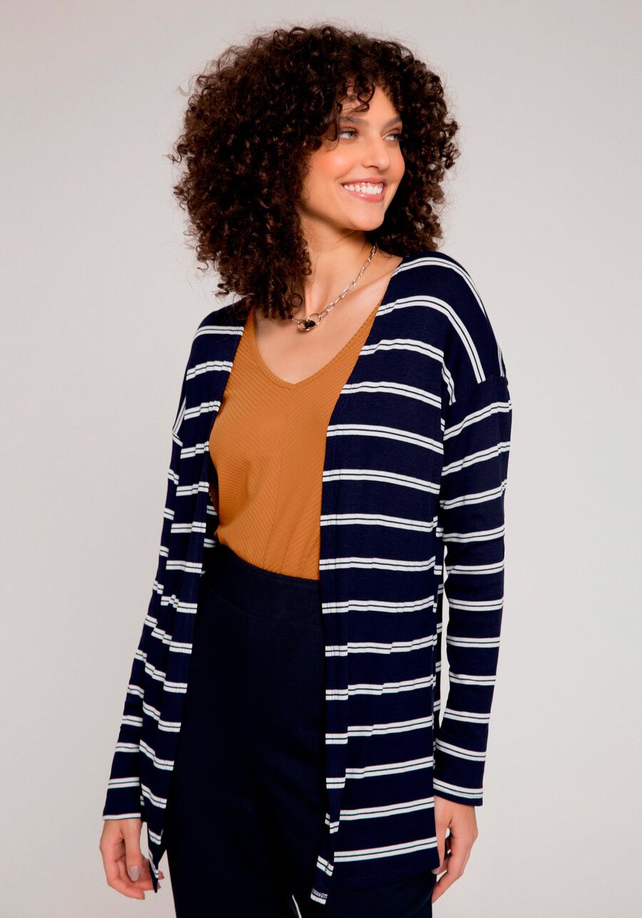 Cardigan Alongado Listrado em Malha, . Cardigan Alongado Listrado em Malha, , large.