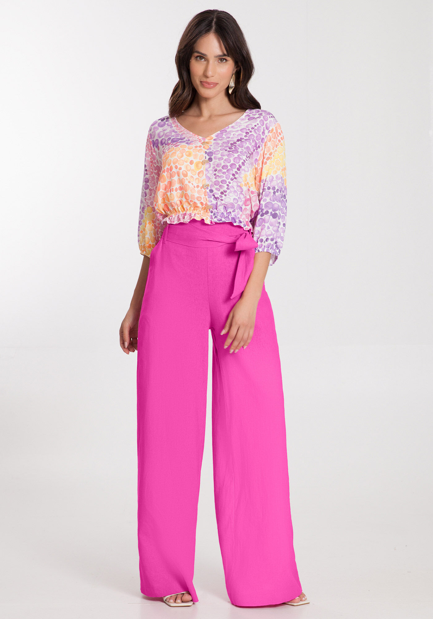 Blusa Cropped Estampada em Viscose com El&aacute;stico, , large.