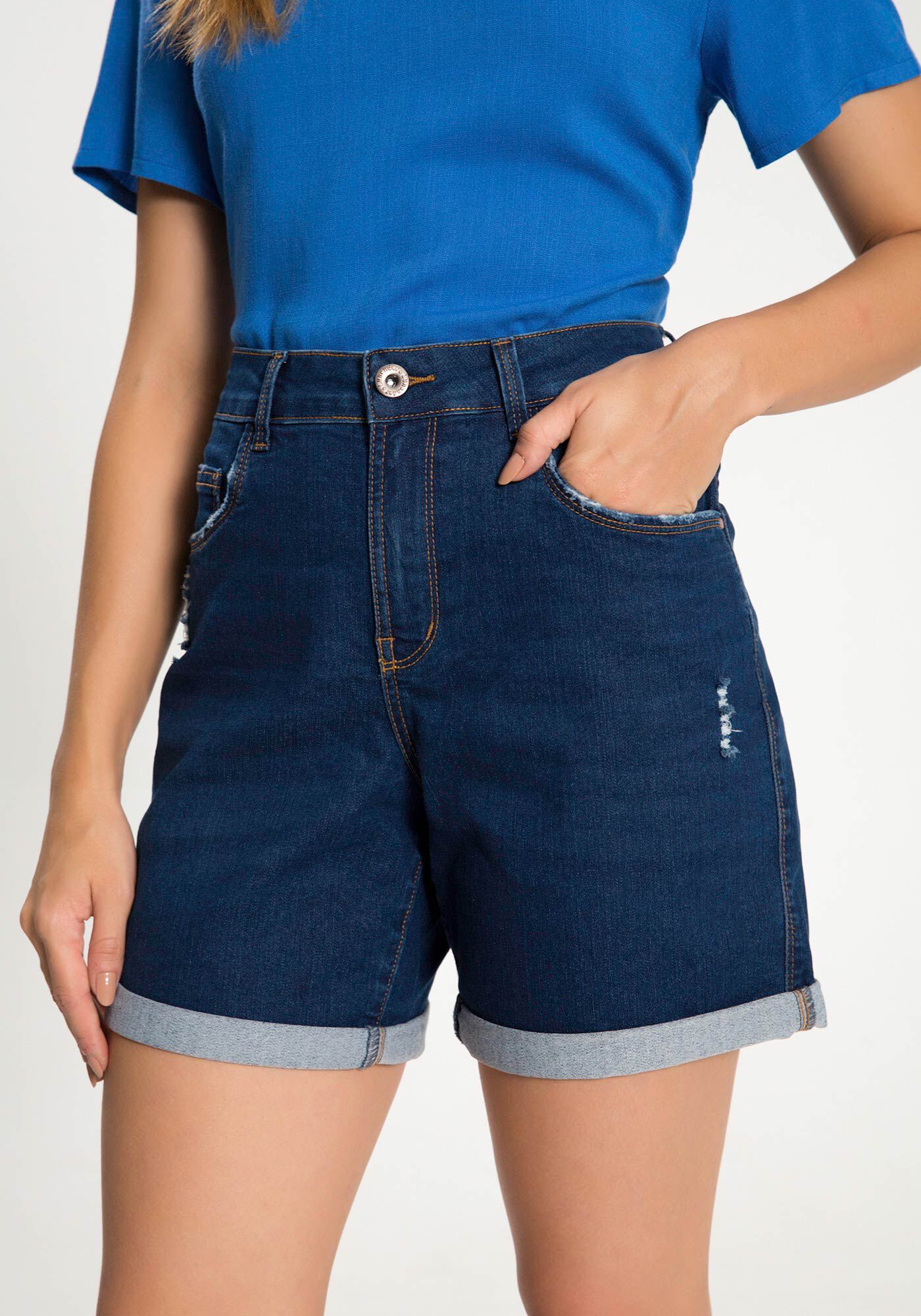 Shorts Jeans Boyfriend com Elasticidade, JEANS, large.