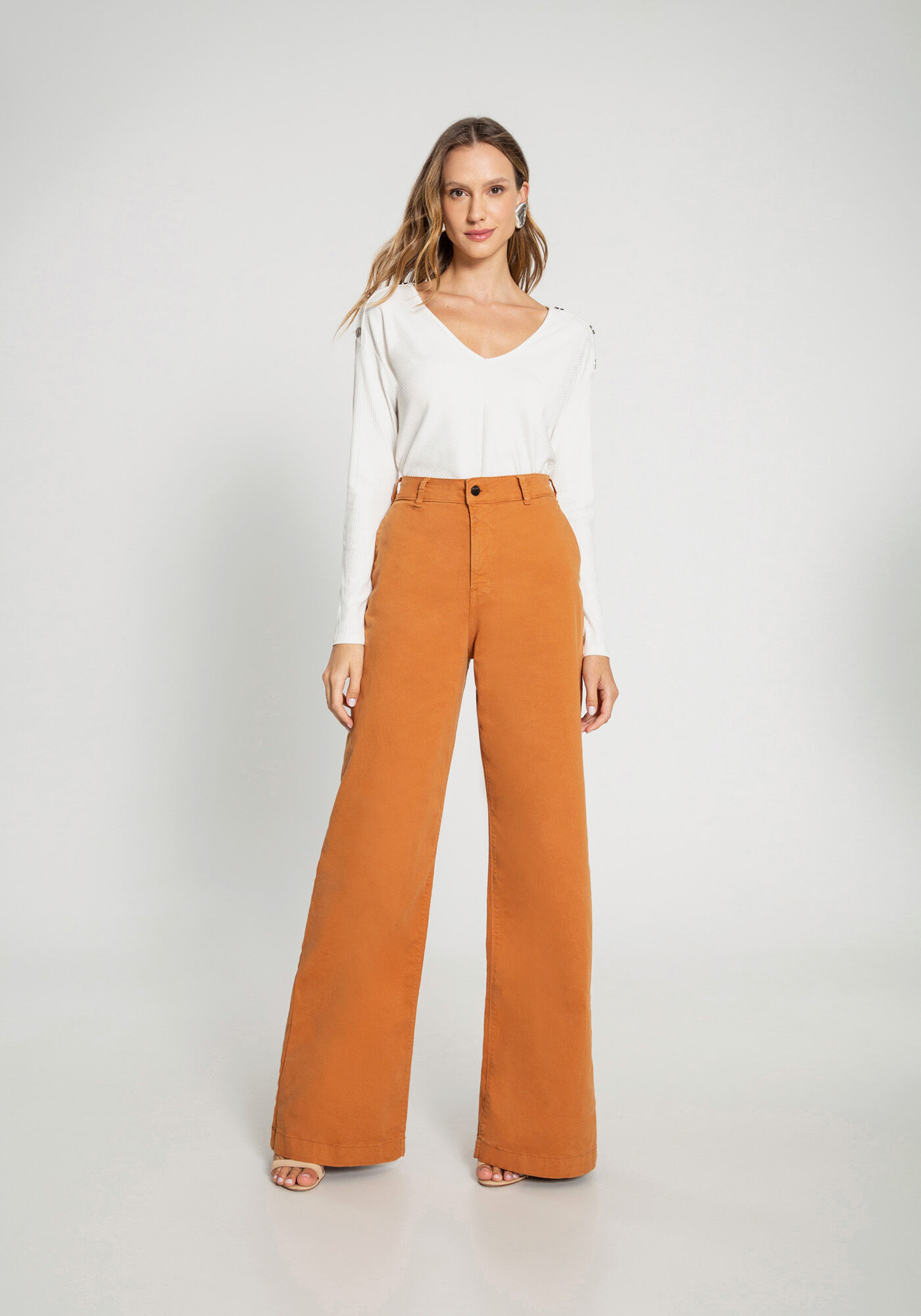 Calça de sarja cintura alta sales
