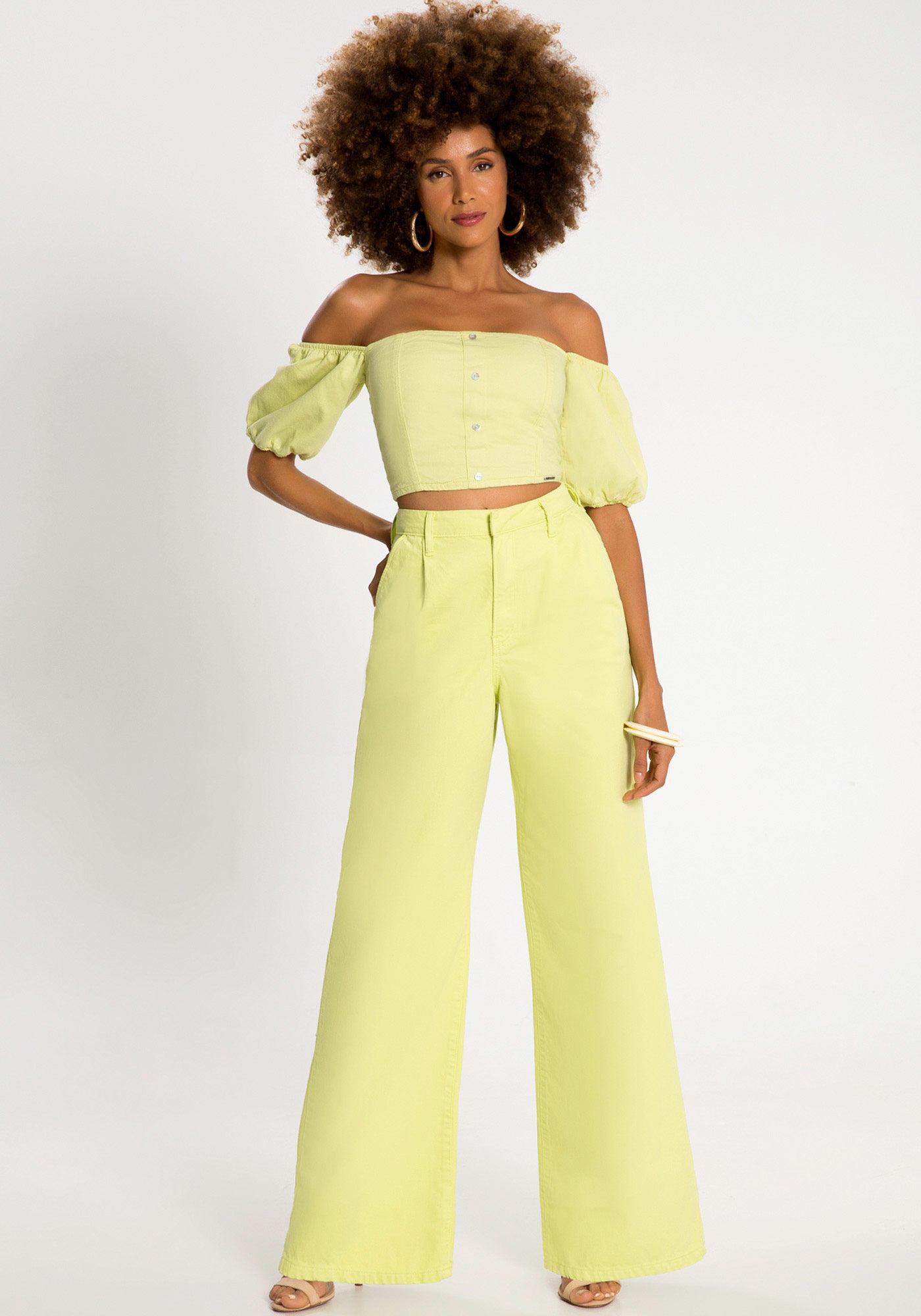 Cal&ccedil;a Sarja Wide Leg Cintura Alta com Pregas, , large.