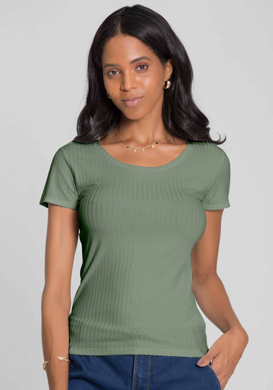 Blusa Em Malha Canelada Com Mangas Curtas E Decote Redondo, . Blusa Em Malha Canelada Com Mangas Curtas E Decote Redondo, , large.