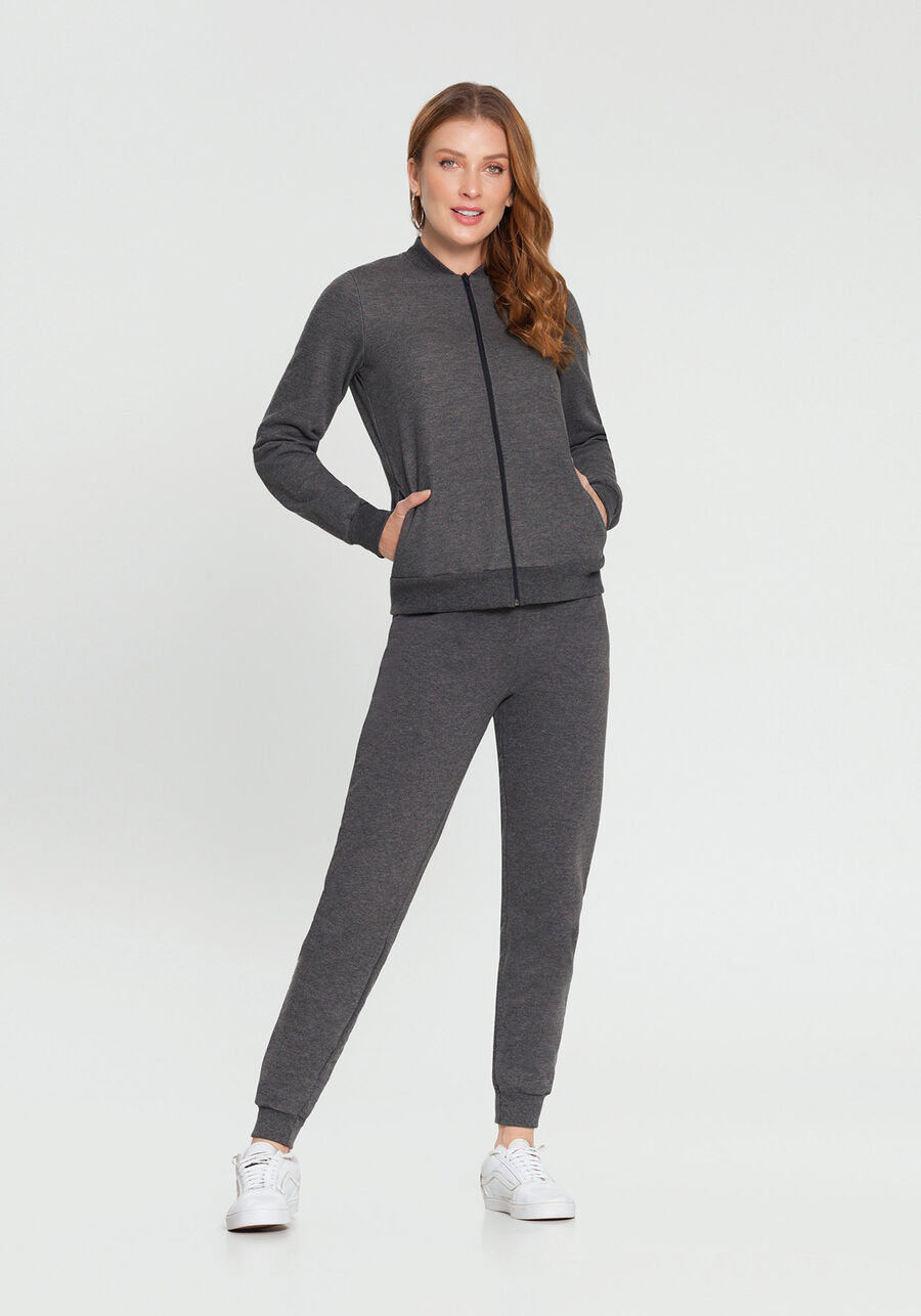 Jaqueta Básica em Moletom com Capuz, MESCLA ESCURO. Jaqueta Básica em Moletom com Capuz, MESCLA ESCURO, large.