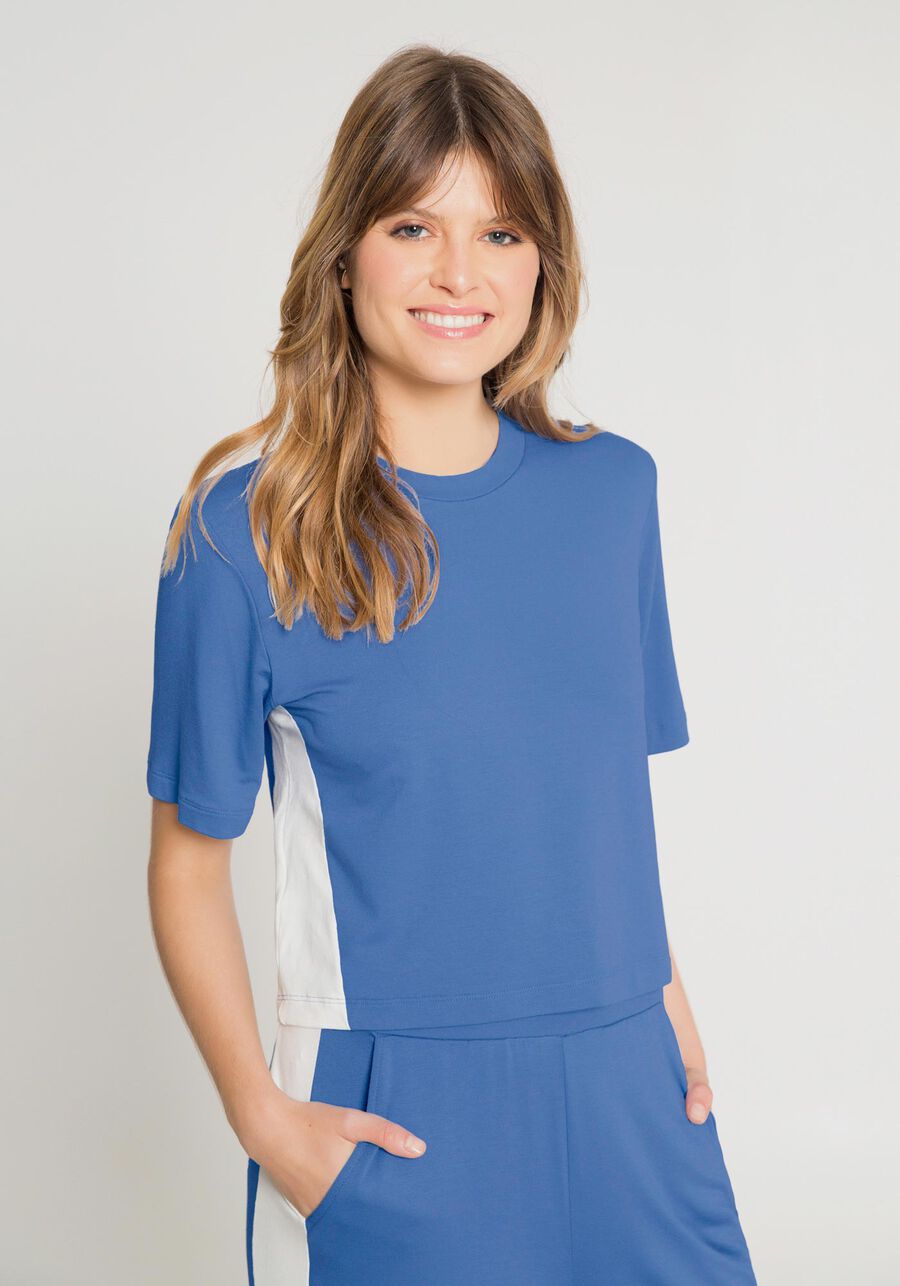 Conjunto Blusa e Calça Wide Leg com Recortes, AZUL WATER. Conjunto Blusa e Calça Wide Leg com Recortes, AZUL WATER, large.