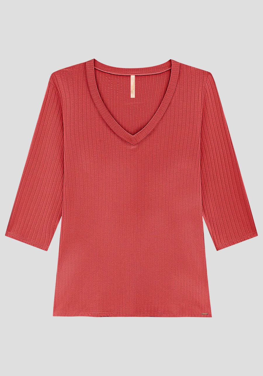 Blusa Plus Size Canelada Mangas 3/4 Básica, VERMELHO CEDRO-ROSA. Blusa Plus Size Canelada Mangas 3/4 Básica, VERMELHO CEDRO-ROSA, large.