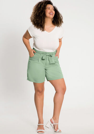 Shorts Sarja Clochard Plus Size com Cinto, VERDE GEMSTONE, large.