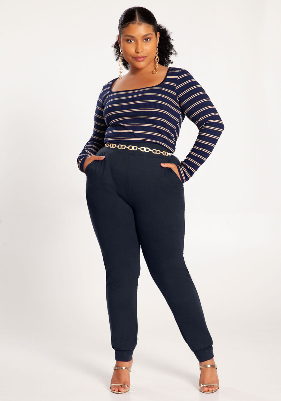 Calça Jogger Plus Size em Moletom com Bolsos, MARINHO IMPERIO. Calça Jogger Plus Size em Moletom com Bolsos, MARINHO IMPERIO, large.