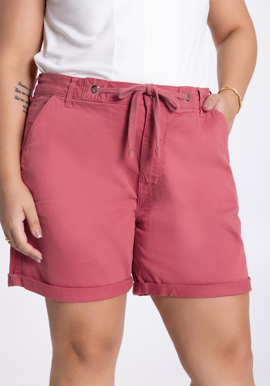 Bermuda Sarja Plus Size Boyfriend com Cadarço, VERMELHO POMME, large.