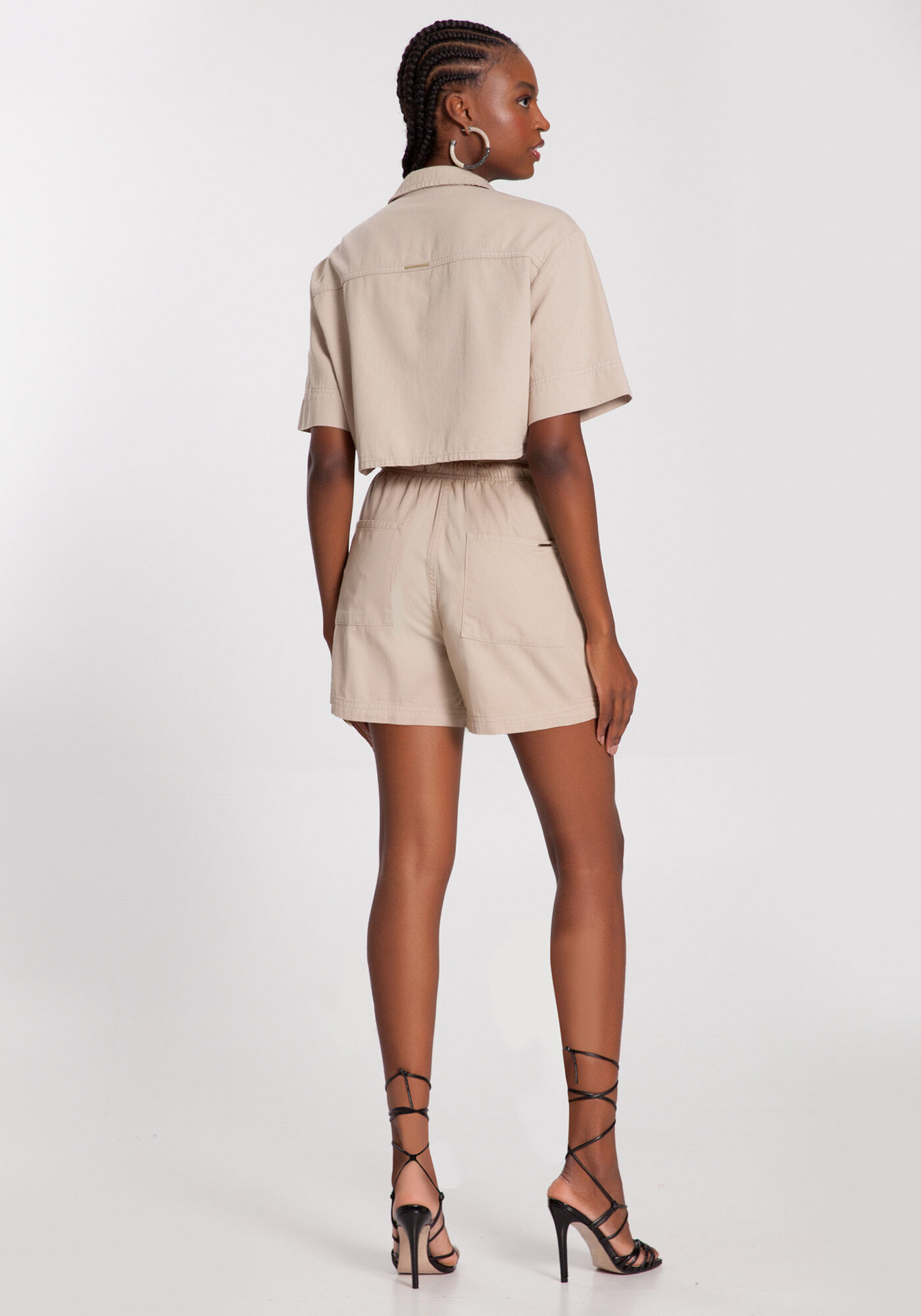 Short sarja clearance cintura alta