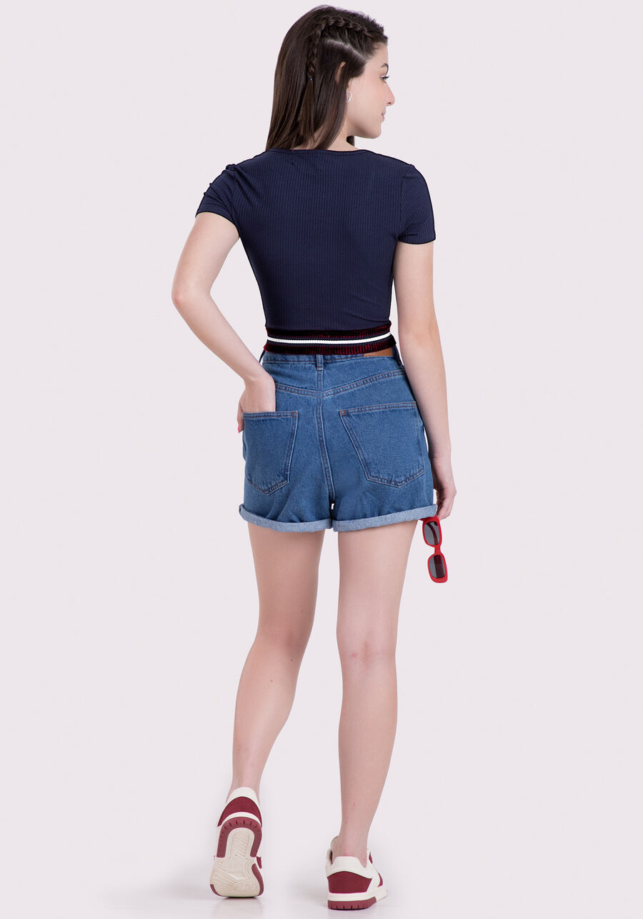 Blusa Juvenil Cropped Canelada com Decote Quadrado, MARINHO ACTION. Blusa Juvenil Cropped Canelada com Decote Quadrado, MARINHO ACTION, large.