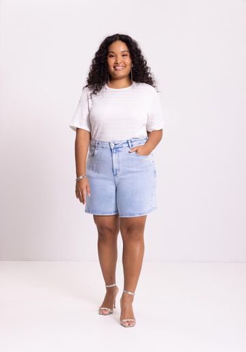 Shorts Mom Jeans Com Elastano E Strass, JEANS. Shorts Mom Jeans Com Elastano E Strass, JEANS, large.