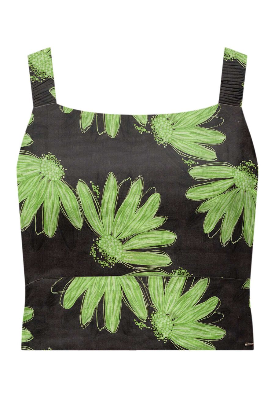 Blusa Cropped Estampada De Alças Com Elástico Nas Costas, PROSPERIDADE VERDE. Blusa Cropped Estampada De Alças Com Elástico Nas Costas, PROSPERIDADE VERDE, large.