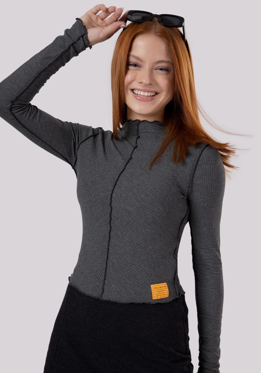 Blusa Juvenil Gola Alta com Detalhe Costura, . Blusa Juvenil Gola Alta com Detalhe Costura, , large.