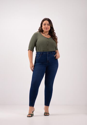 Calça Jeans Skinny Com Cintura Alta E Pala Coração Plus Size, JEANS. Calça Jeans Skinny Com Cintura Alta E Pala Coração Plus Size, JEANS, large.