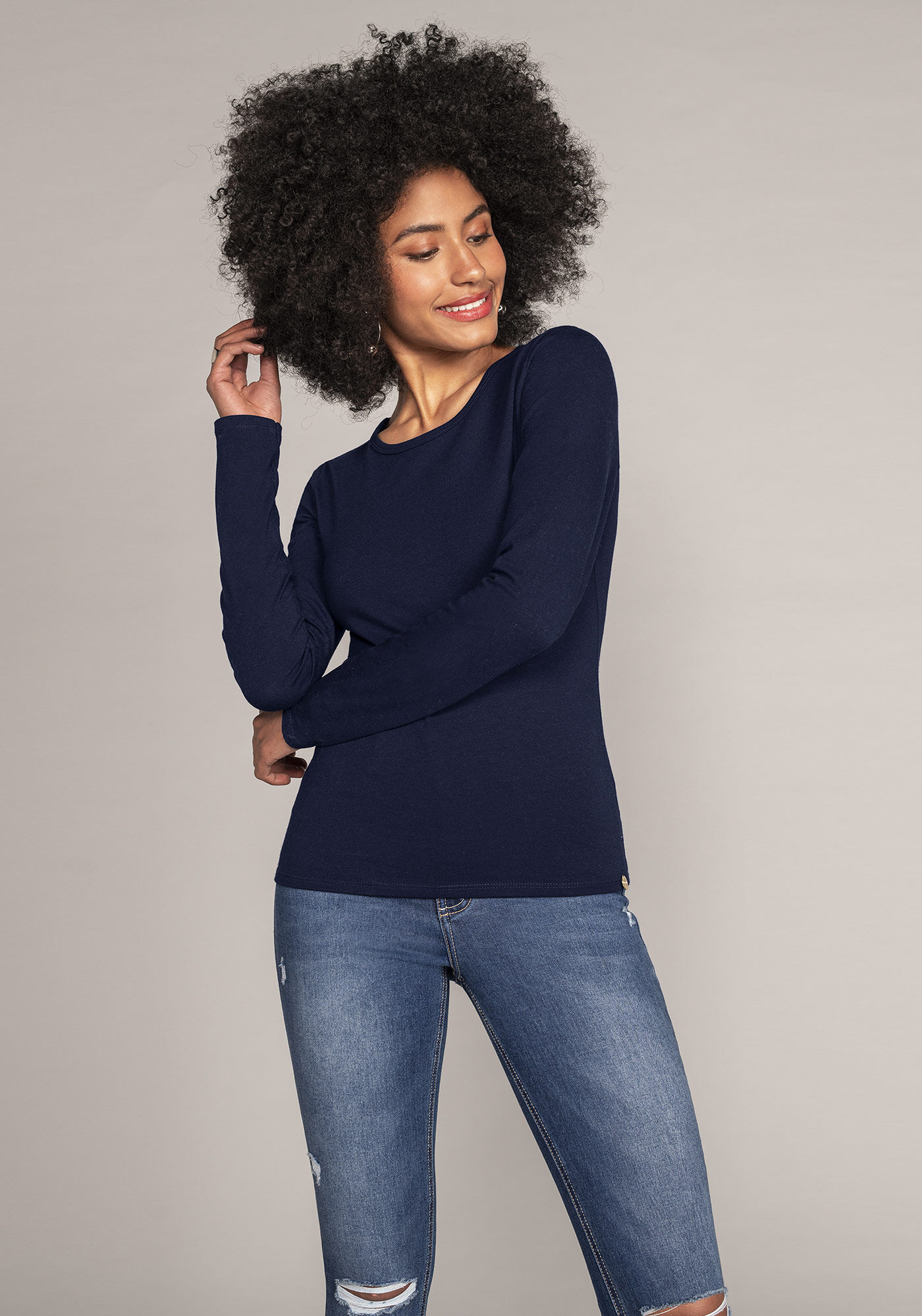 Blusa Manga Longa em Malha Cotton B&aacute;sica, , large.