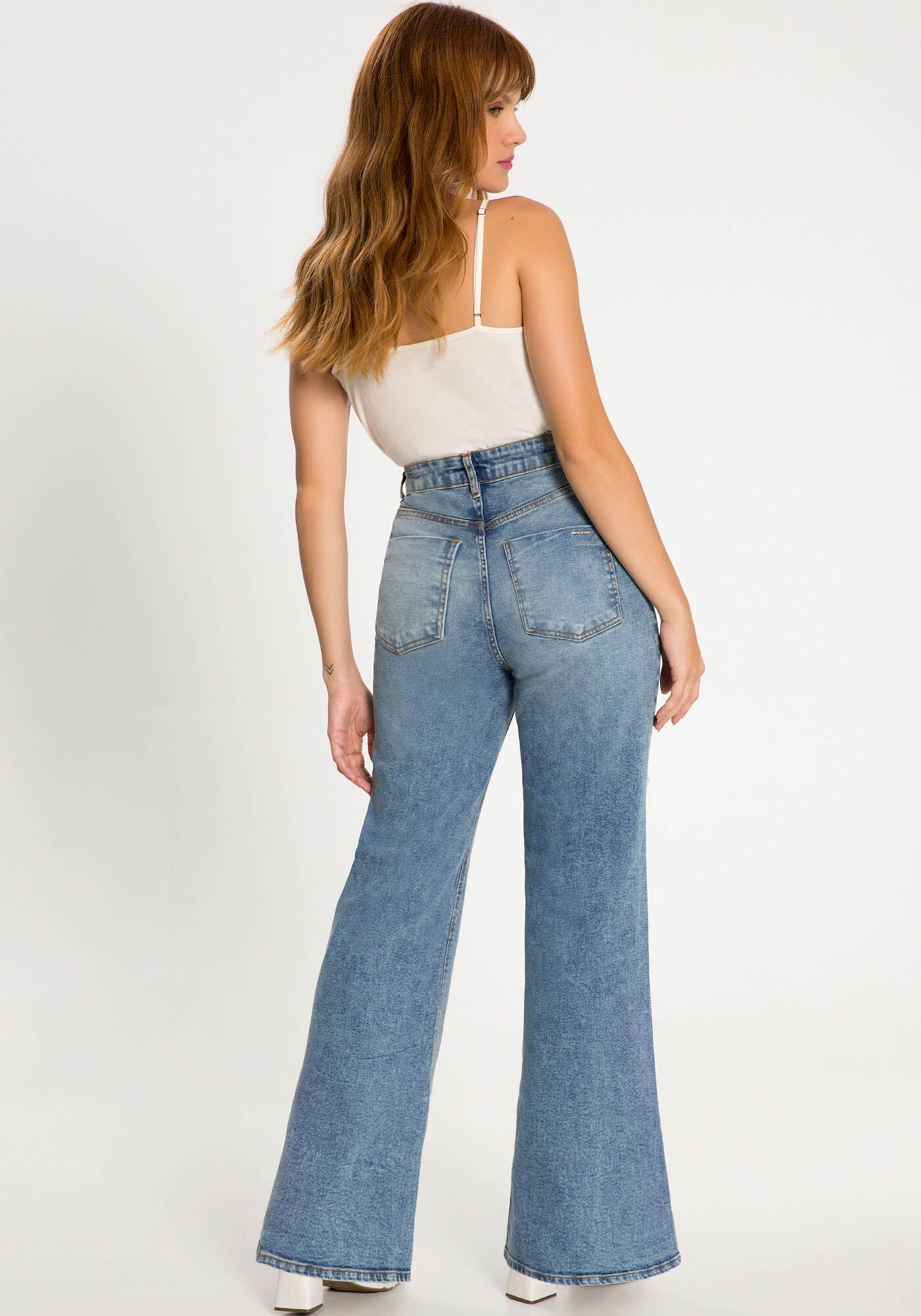 Cal a Jeans Wide Leg Chapa Barriga com Elastano Lunender