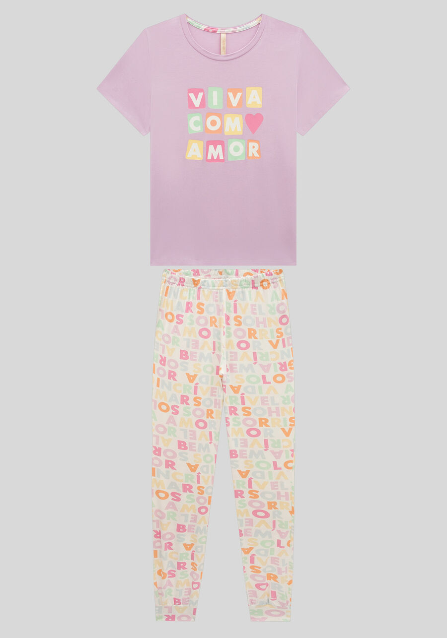 Pijama Estampado em Malha com Blusa e Calça, , large.