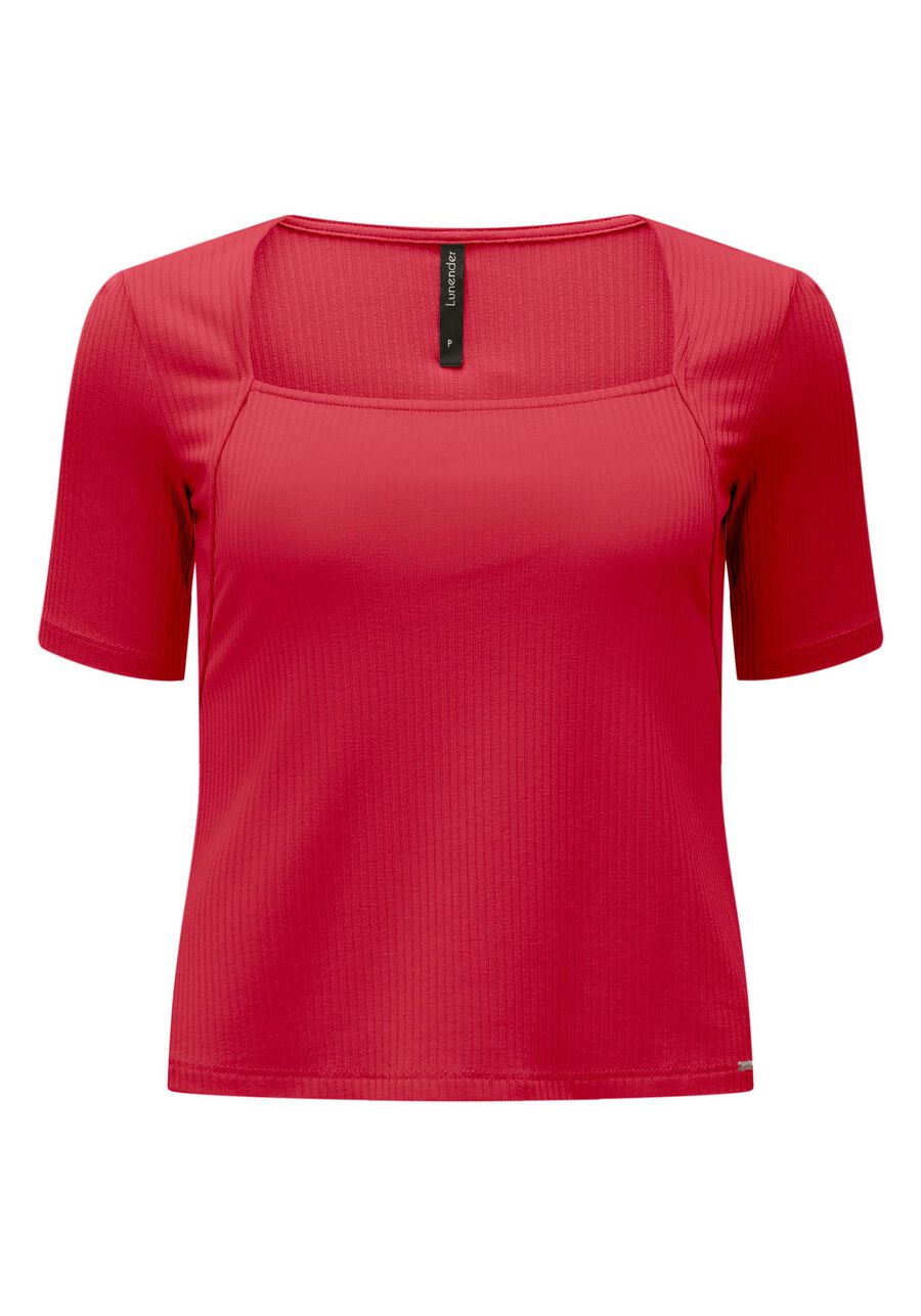 Blusa De Mangas Curtas Com Decote Quadrado Em Malha Canelada, . Blusa De Mangas Curtas Com Decote Quadrado Em Malha Canelada, , large.