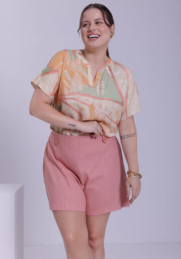 Blusa Plus Size em Viscose Estampada com Recorte V, PAPOULA VERDE. Blusa Plus Size em Viscose Estampada com Recorte V, PAPOULA VERDE, large.