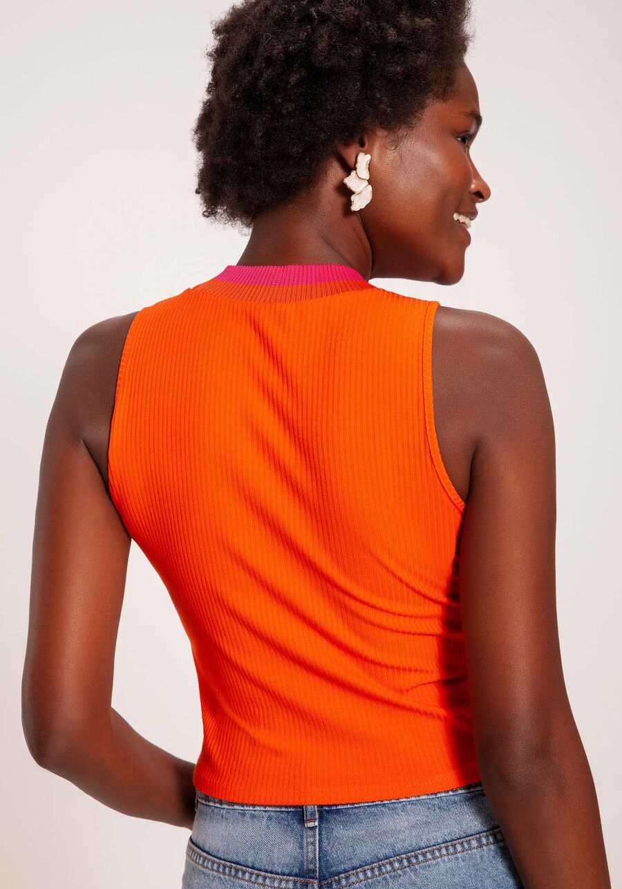 Regata Canelada com Retilínea Decote, LARANJA MAMAO. Regata Canelada com Retilínea Decote, LARANJA MAMAO, large.