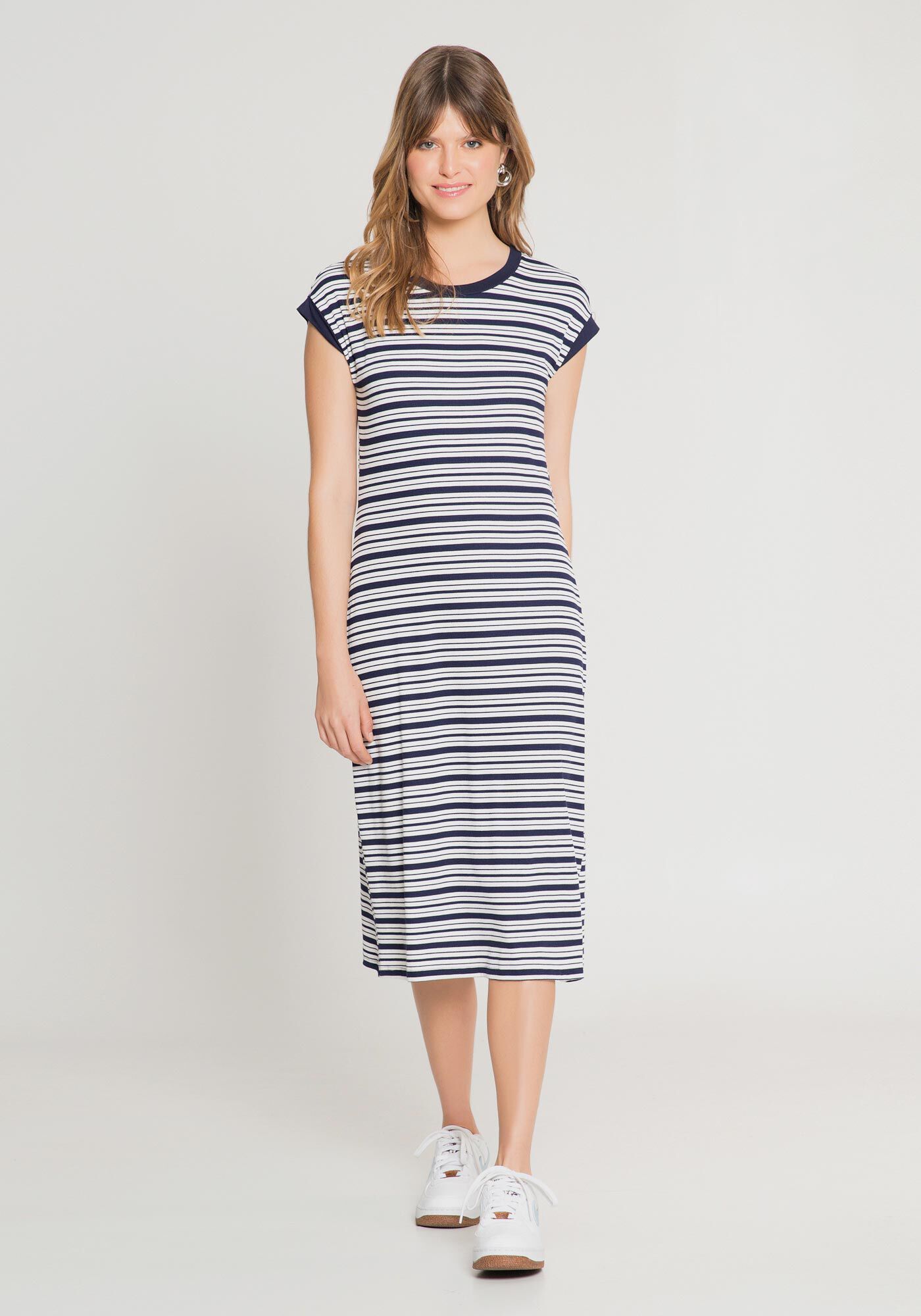 Vestido midi canelado hotsell listrado