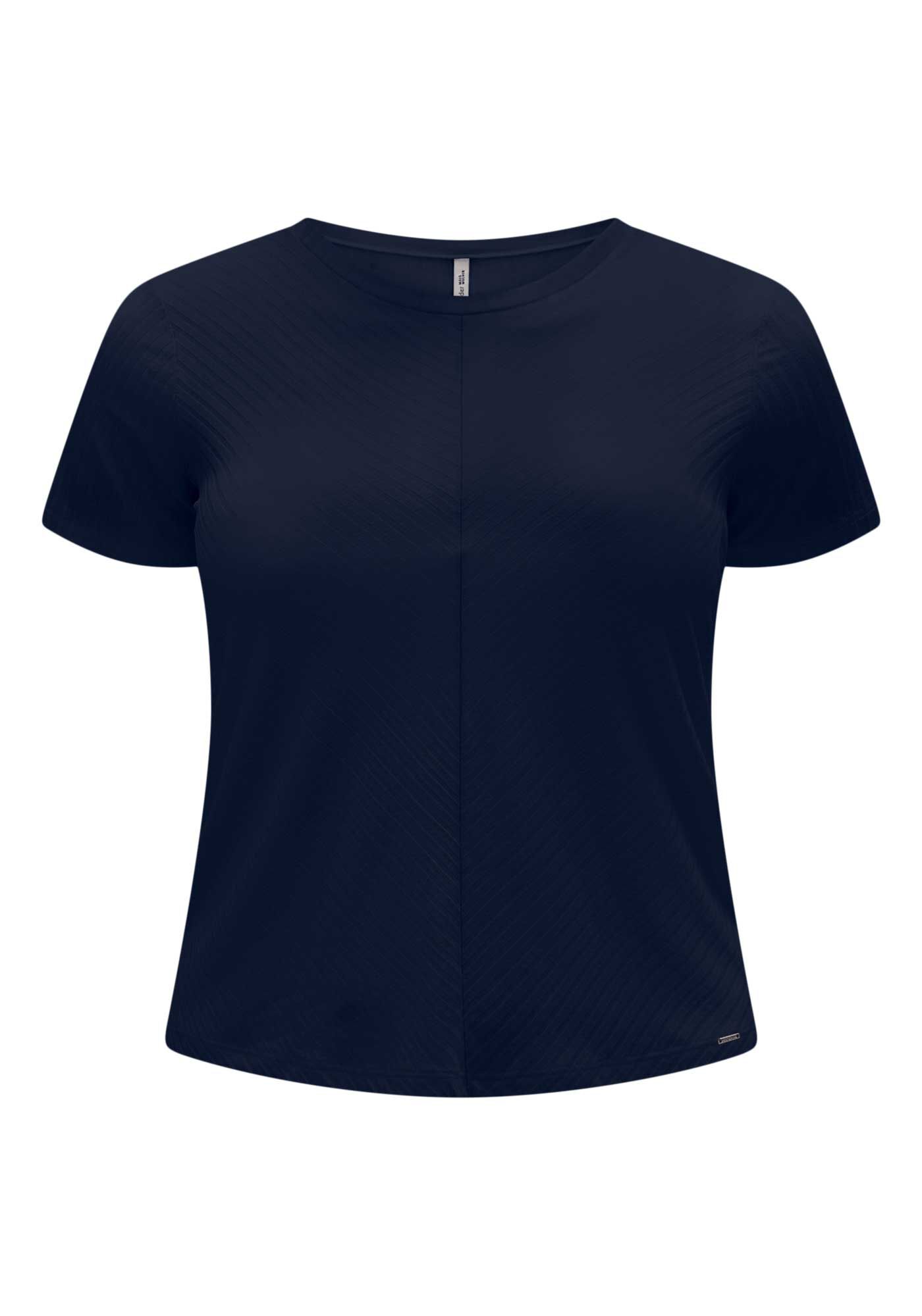 Blusa B&aacute;sica Canelada De Mangas Curtas Com Recorte Frontal, , large.