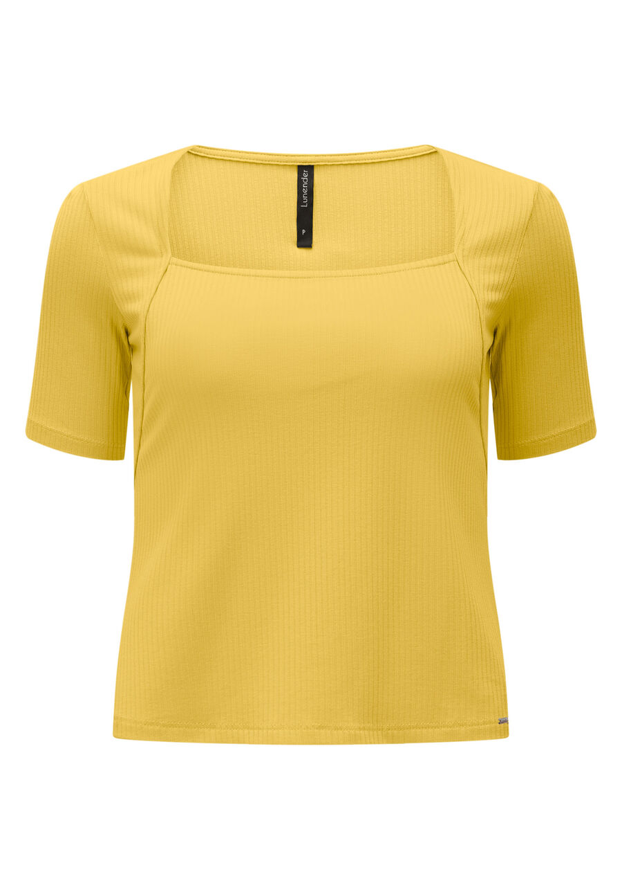 Blusa De Mangas Curtas Com Decote Quadrado Em Malha Canelada, . Blusa De Mangas Curtas Com Decote Quadrado Em Malha Canelada, , large.