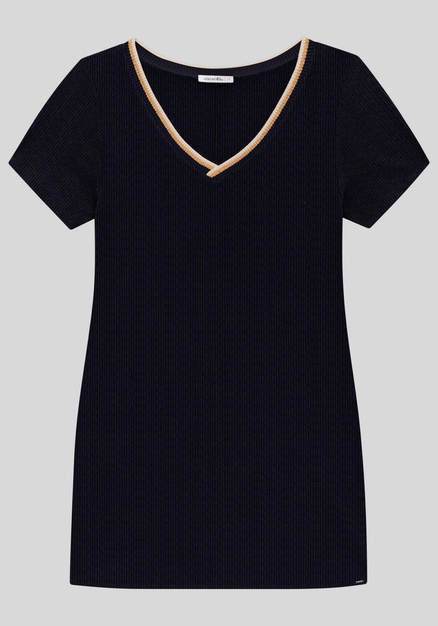 Vestido Curto Plus Size Canelado com Decote V, PRETO REATIVO, large.